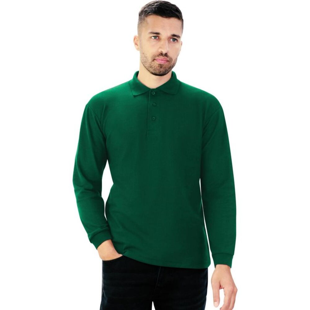 Casual Classic Mens Long Sleeve Polo / Forest Green